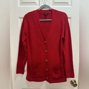 Talbots Jewel Button Cardigan Sweater Red Pockets Lightweight Stretch Size XS